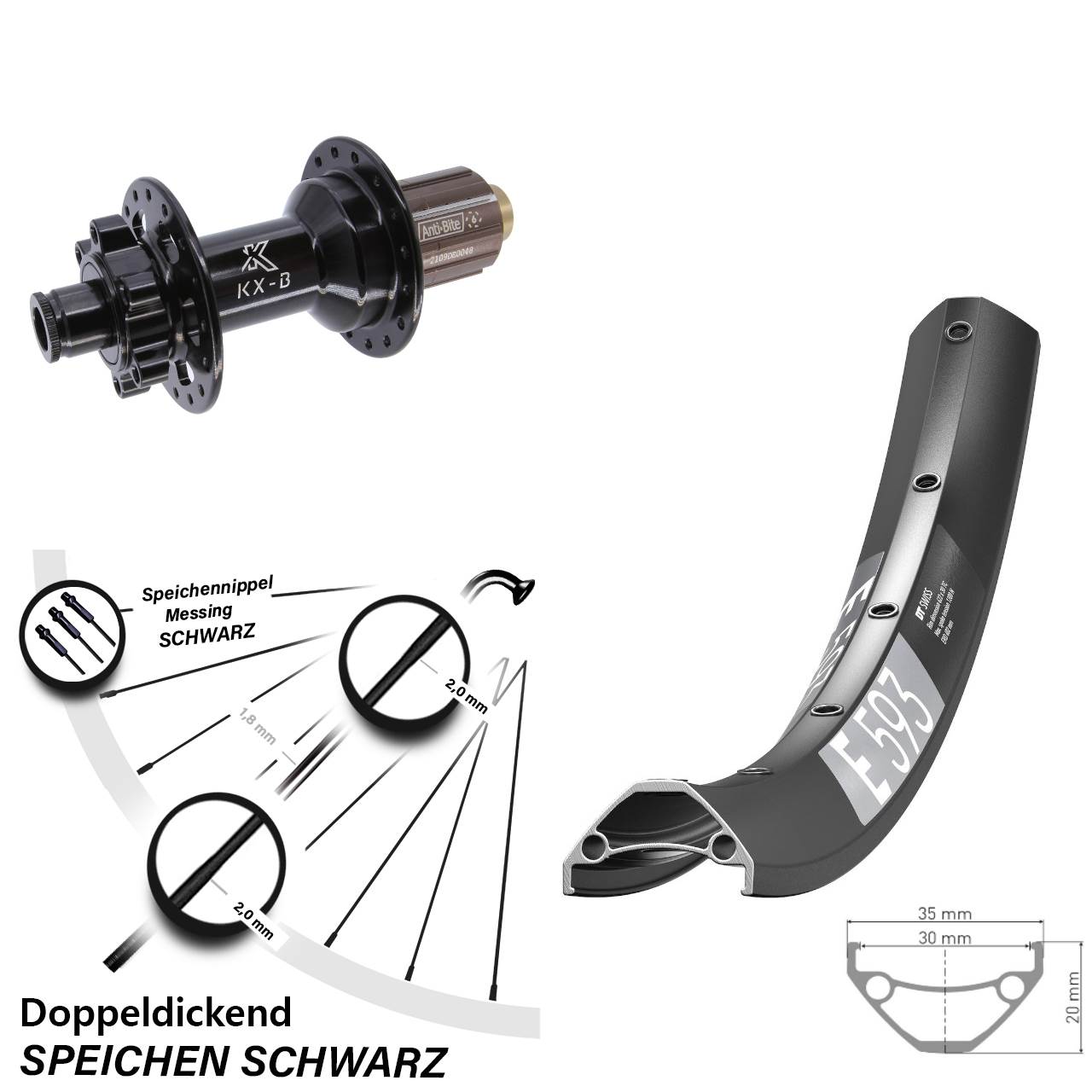 Hinterrad 27,5 Zoll DT Swiss E593 KX-B 6-Loch 12x148