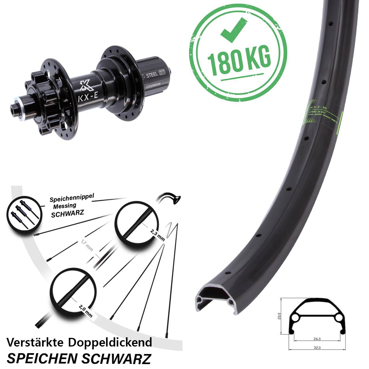 Hinterrad 5x141 mm KX Evo 6-Loch verstärkt HG schwarz 8-12 fach