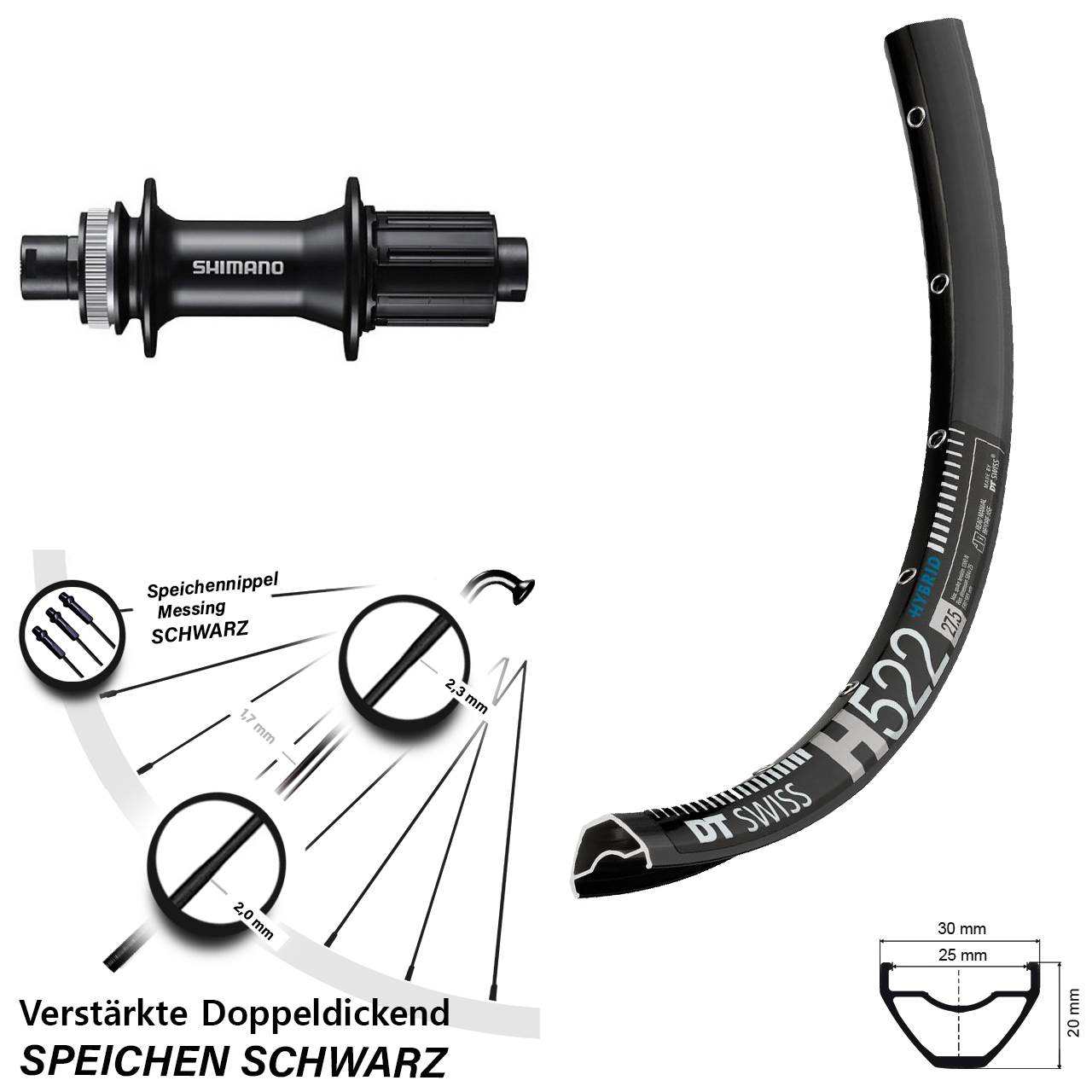 Hinterrad Centerlock 12x142 29 Zoll DT Swiss H 522 Shimano FH-MT400 8-11 fach HG