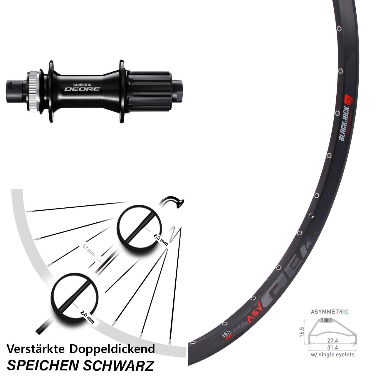650B Rodi Ready 27 Shimano Deore Disc Laufrad 12x148 8-11 fach