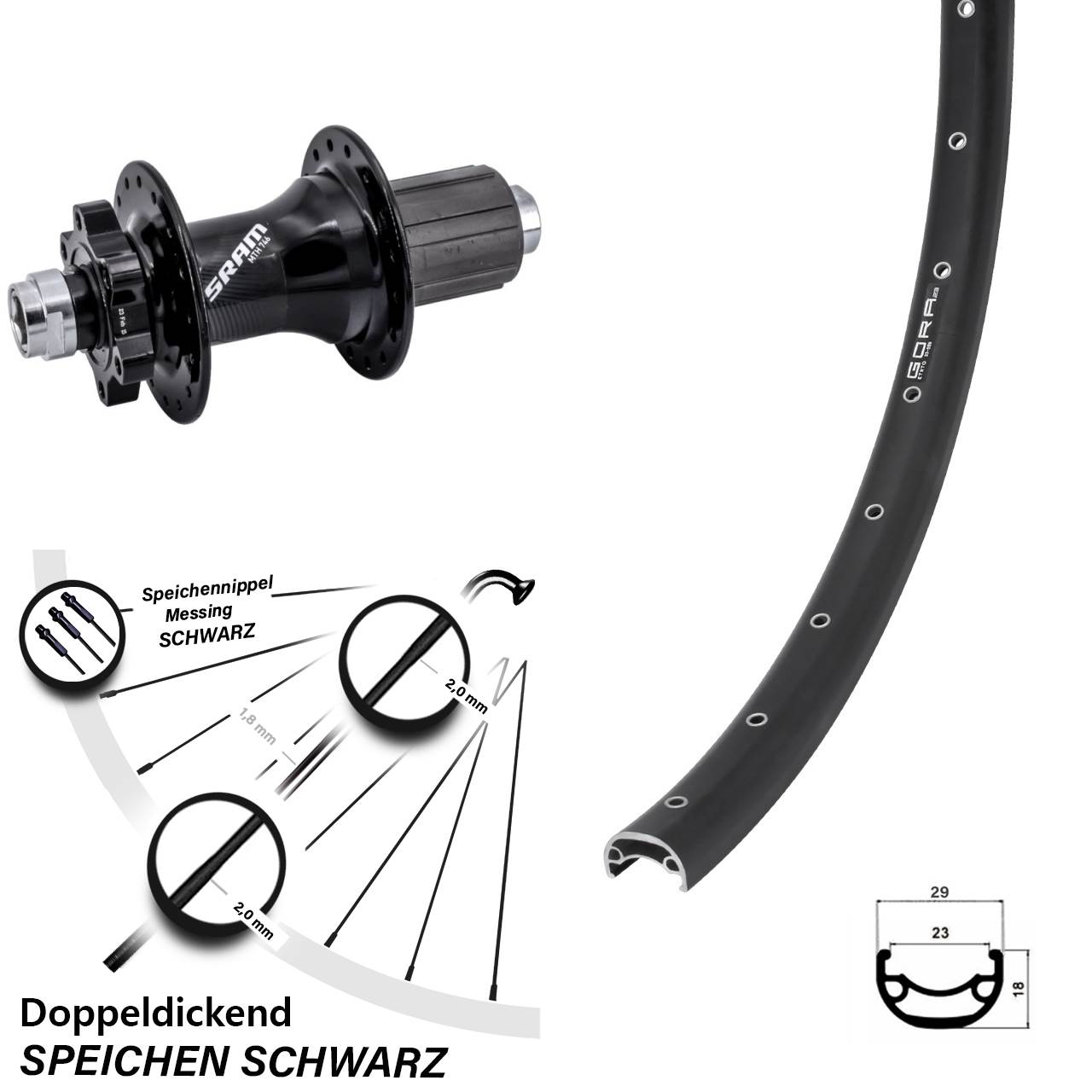 28-29 Zoll Gora 23 Sram 746 Disc Hinterrad 12x148 8-11 fach HG