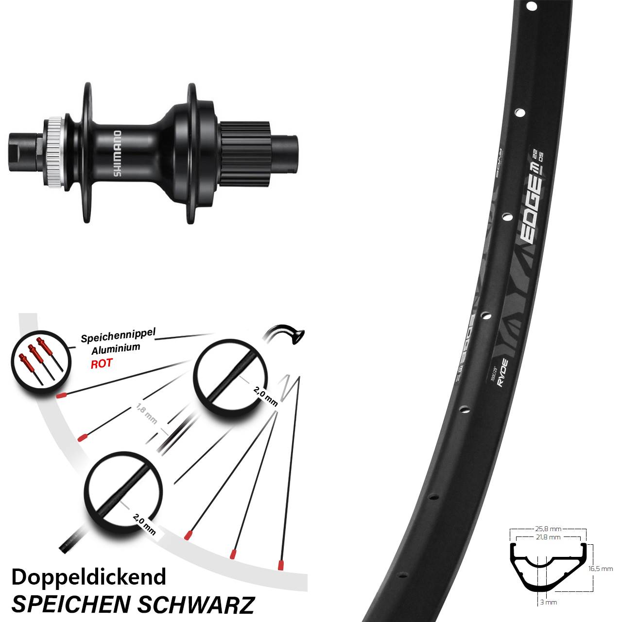 Hinterrad Centerlock 28 Zoll Ryde Edge M22 Shimano FH-MT510 Shimano Micro Spline 12x142