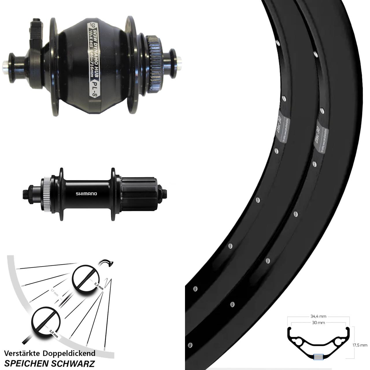 29 Zoll Ryde Disc 30 Shimano FH-QC400 SP PL-8 Laufradsatz Centerlock QR 8-11 fach HG