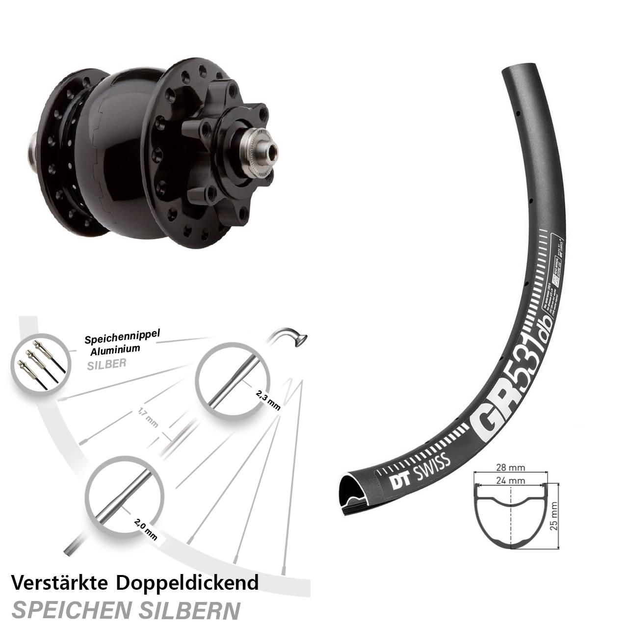 27,5 Zoll DT Swiss GR531 SON 28 Disc Nabendynamolaufrad QR