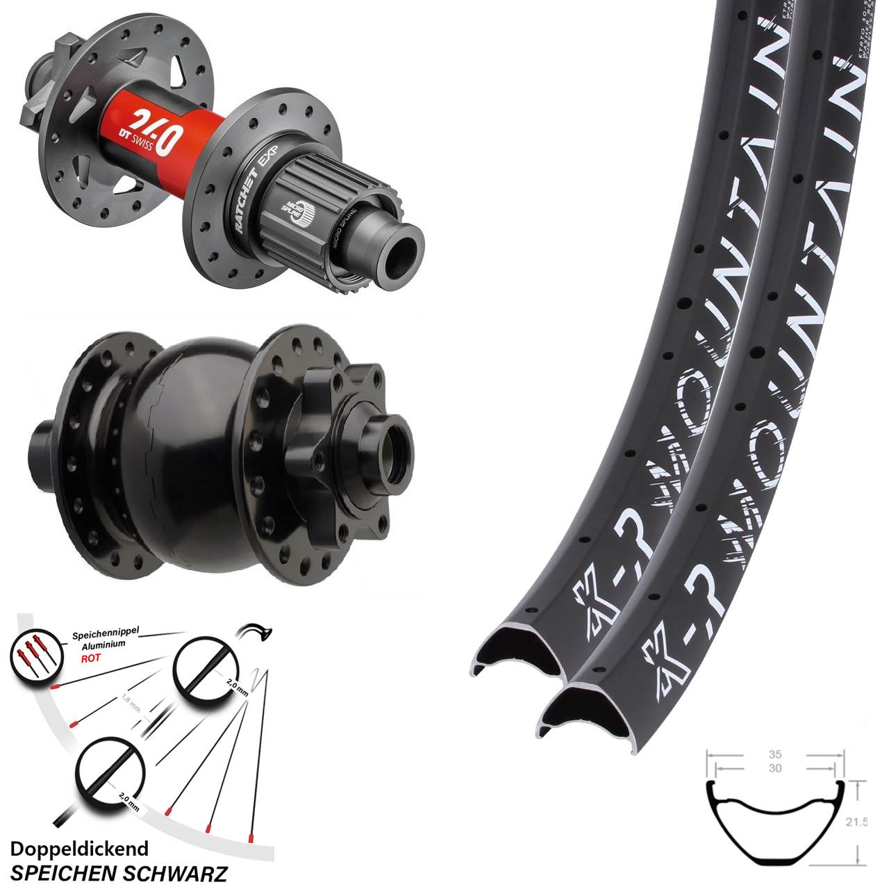 29 Zoll Boost Laufradsatz SON 28-15 schwarz DT Swiss 240 EXP Micro Spline KX-R Mountain
