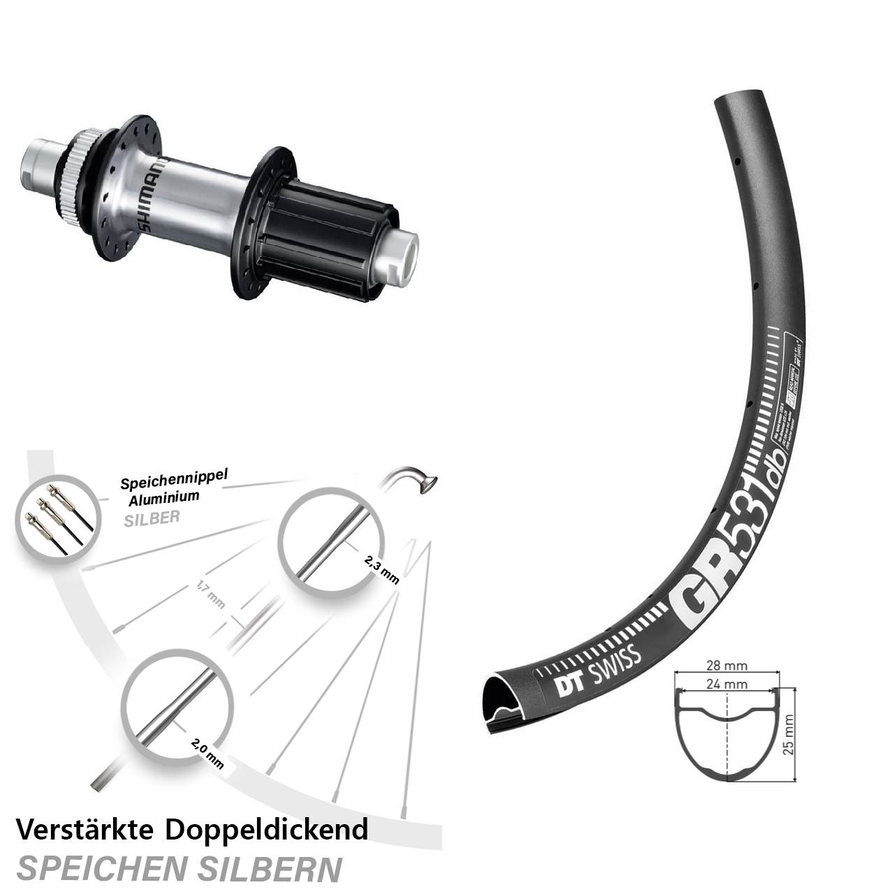 DT Swiss GR 531 Shimano FH-RS770 27,5 Zoll Disc Hinterrad 12x142 8-12 fach HG