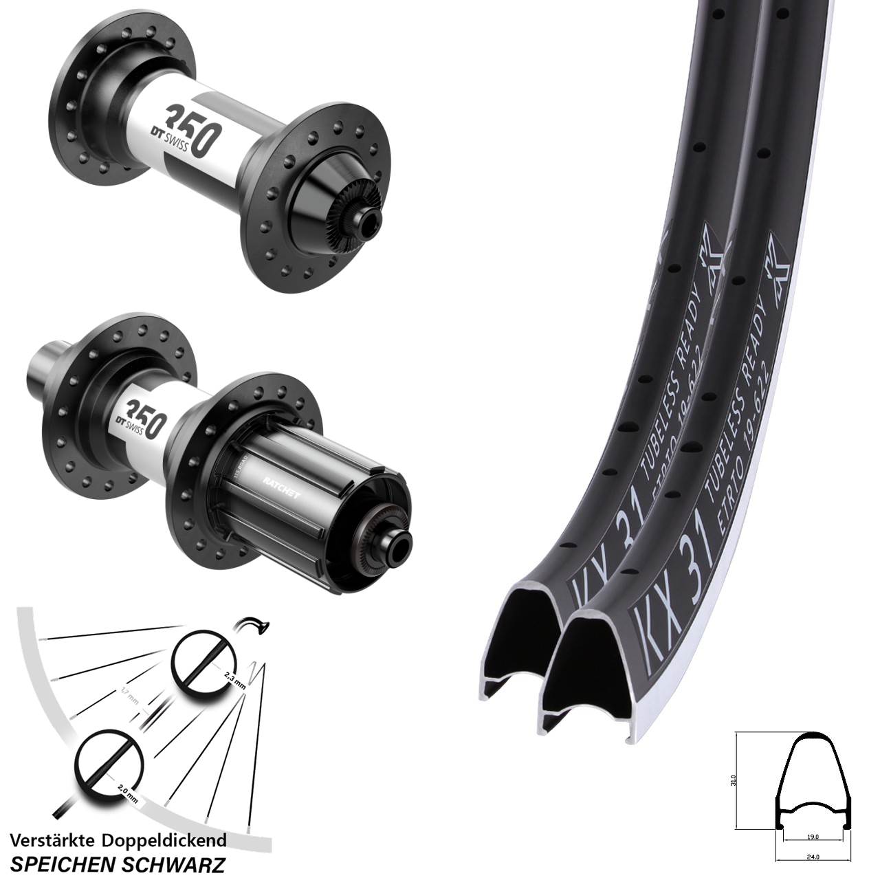 Laufradsatz für Schnellspanner 28 Zoll KX 31 DT Swiss 350 11-12 fach HG