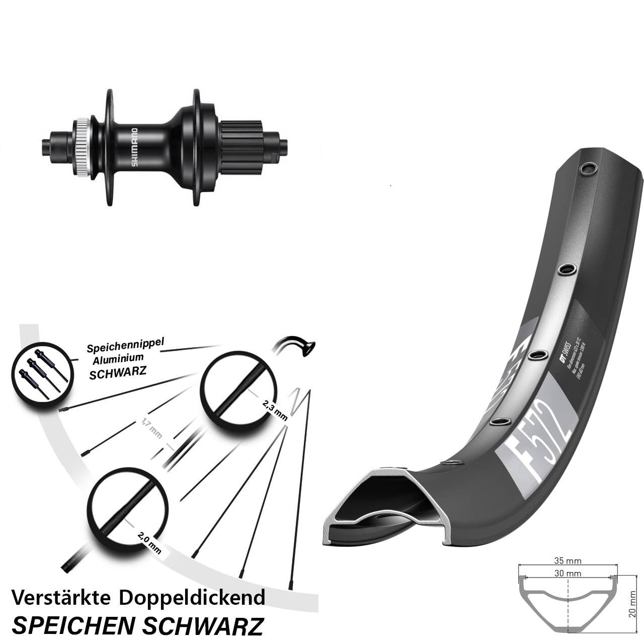 27,5 Zoll DT Swiss F572 Shimano FH-MT500 Disc Laufrad für Schnellspanner Micro Spline