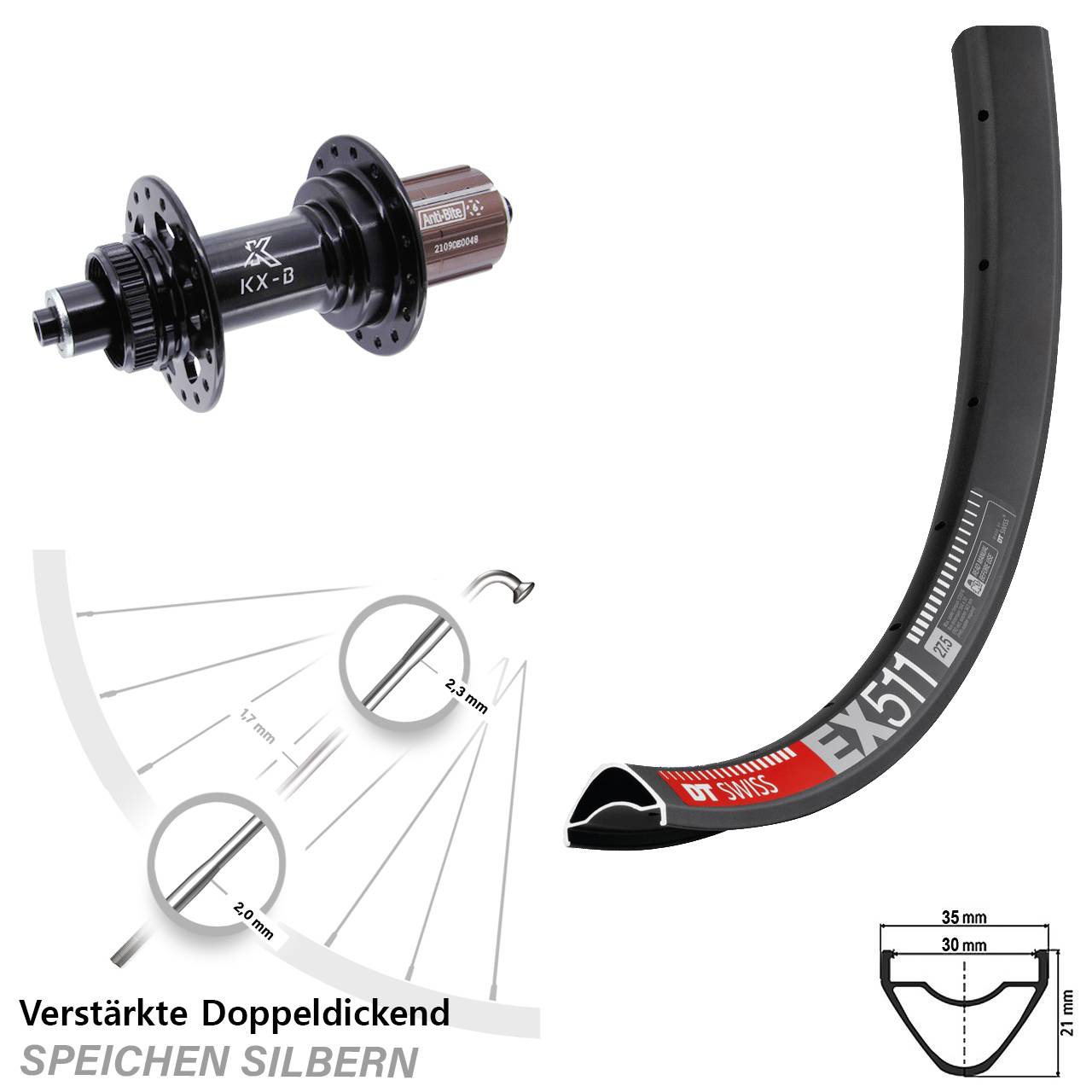 DT Swiss EX 511 KX-B 29 Zoll Centerlock Hinterrad für Schnellspanner Boost 8-11 fach