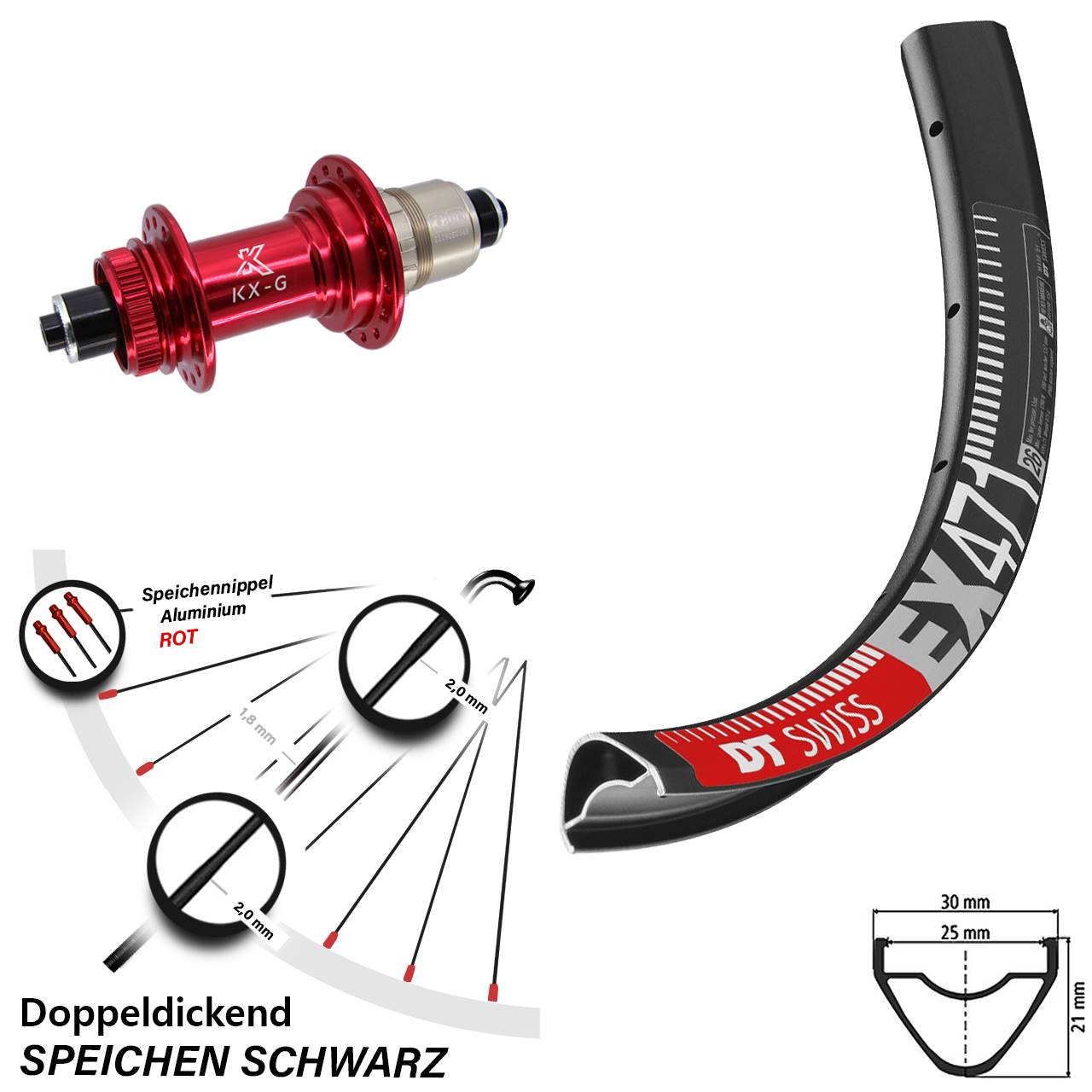 27,5 Zoll DT Swiss EX 471 KX-G rot XD-R Centerlock Hinterrad für Schnellspanner