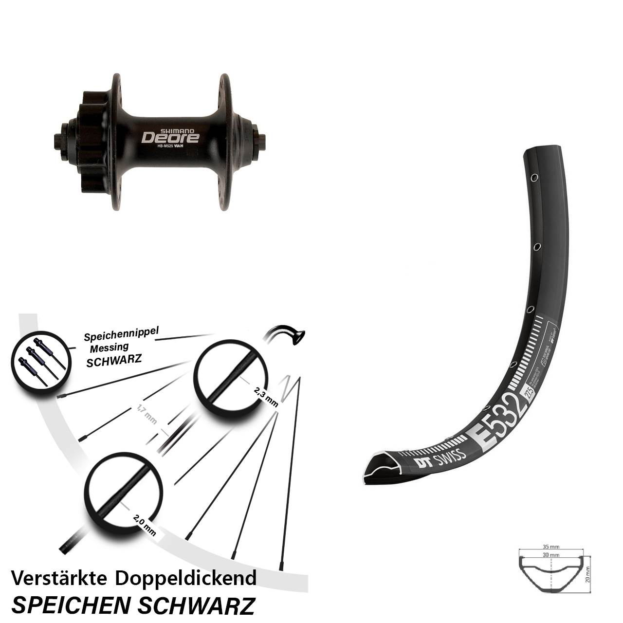 29 Zoll DT Swiss E 532 Shimano Deore 6-Loch Vorderrad für Schnellspanner
