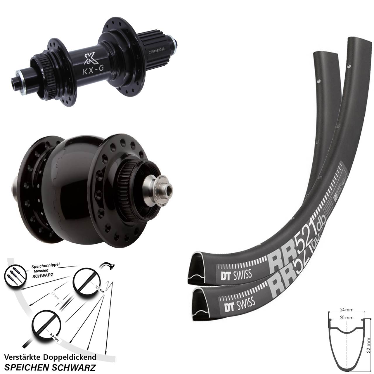 DT Swiss RR521 KX-GS verstärkt SON 28 Zoll Laufradsatz Centerlock QR Micro Spline