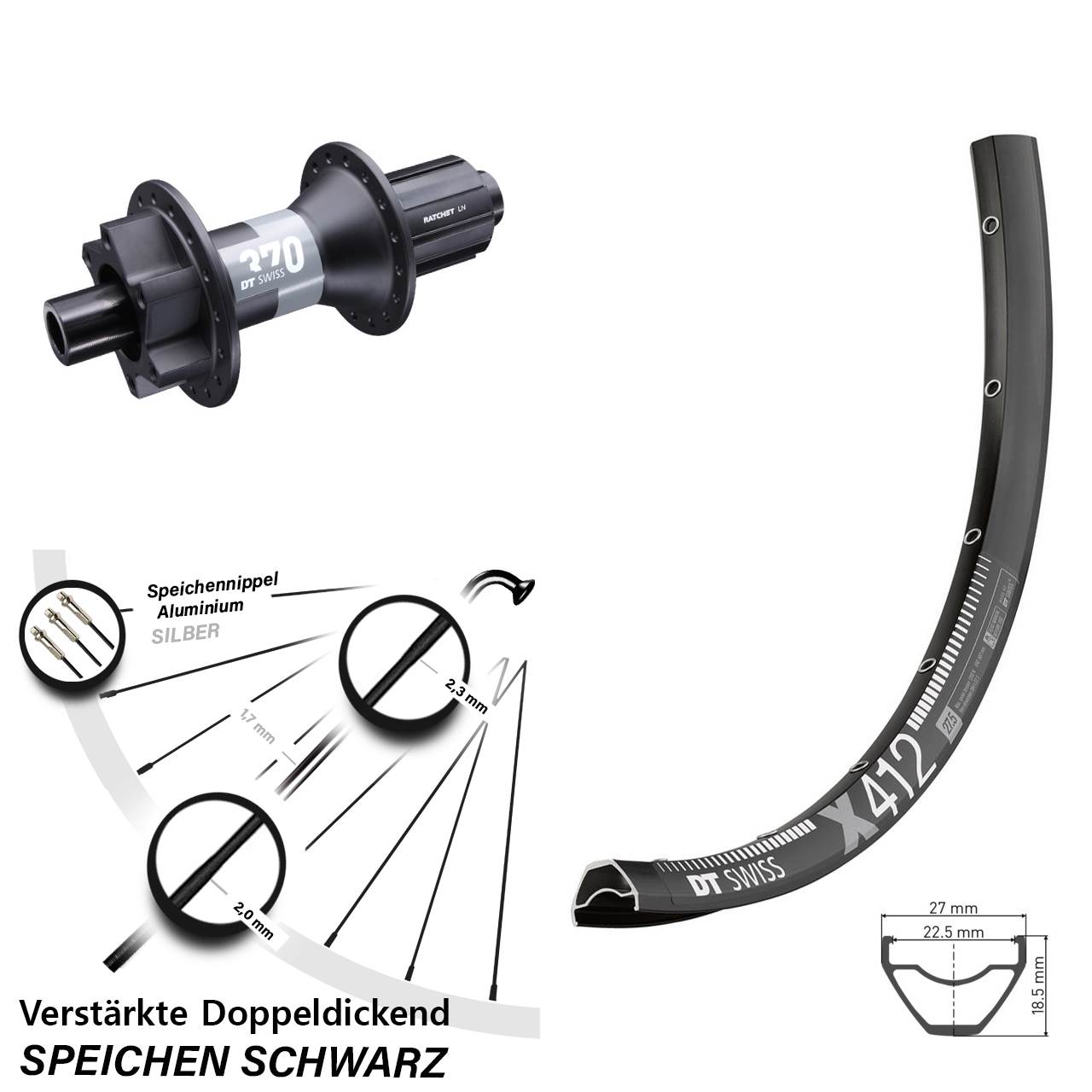 29 Zoll DT Swiss X 412-370 Disc Laufrad 12x148 8-11 fach HG