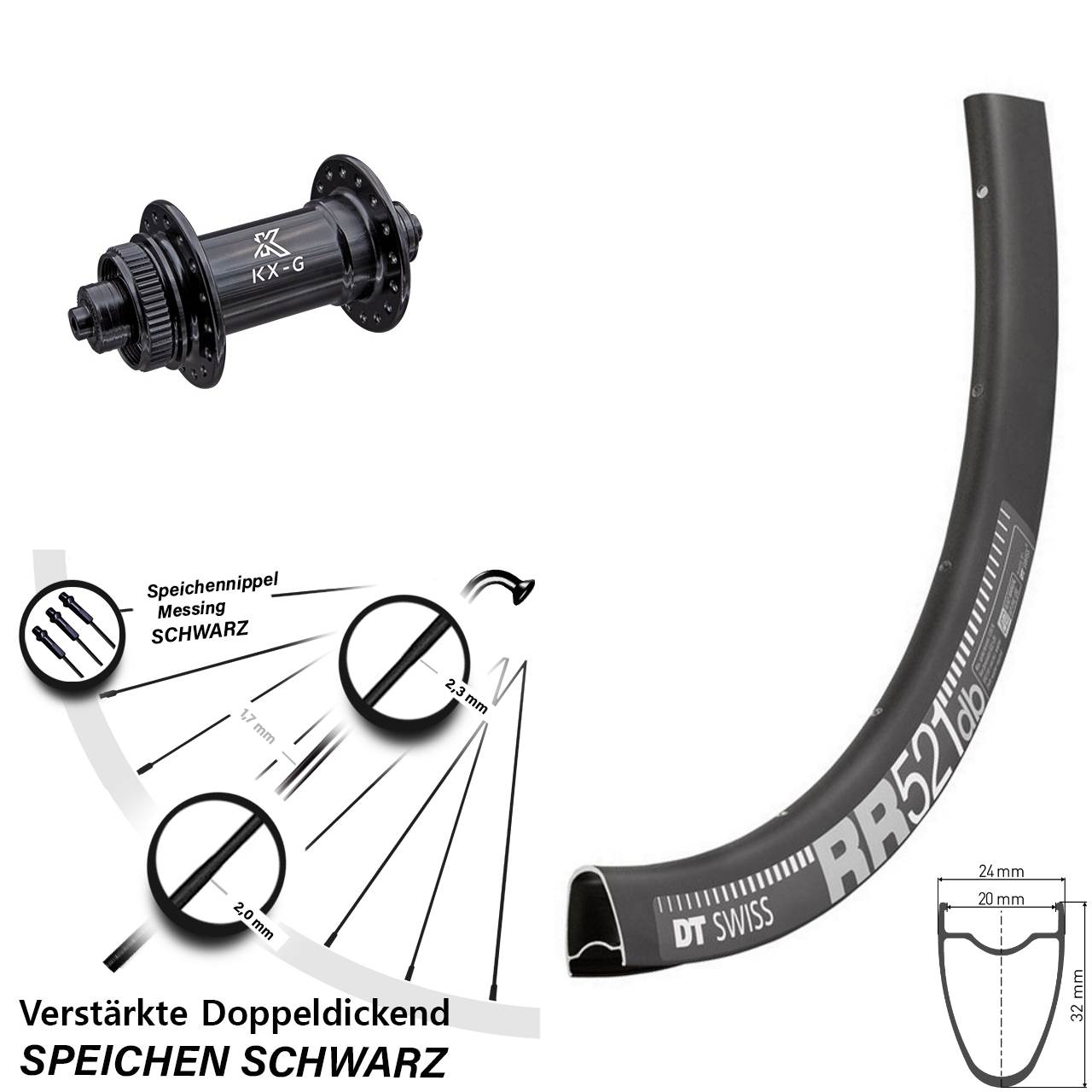28 Zoll DT Swiss RR 521 KX-G Disc Vorderrad QR