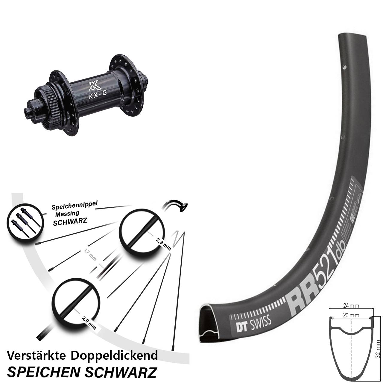 28 Zoll DT Swiss RR 521 KX-G Disc Vorderrad QR