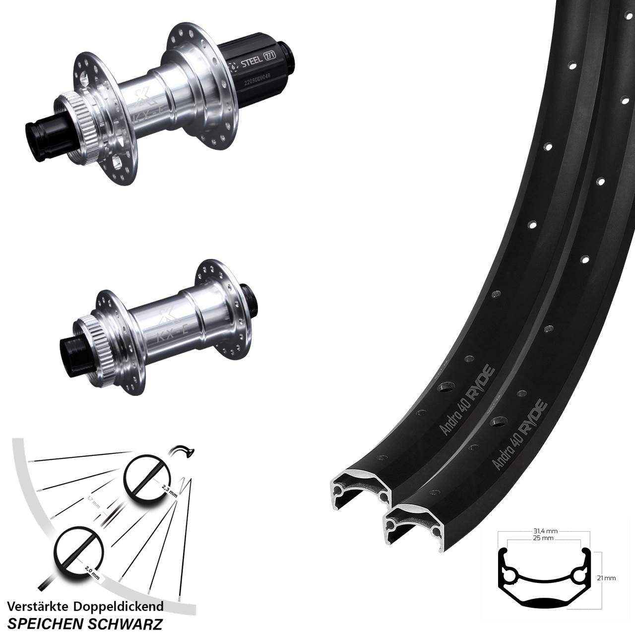 Ryde Andra 40 KX-E Heavy Duty 650B Disc Laufrad-Satz 15x100 12x142 8-12 fach HG