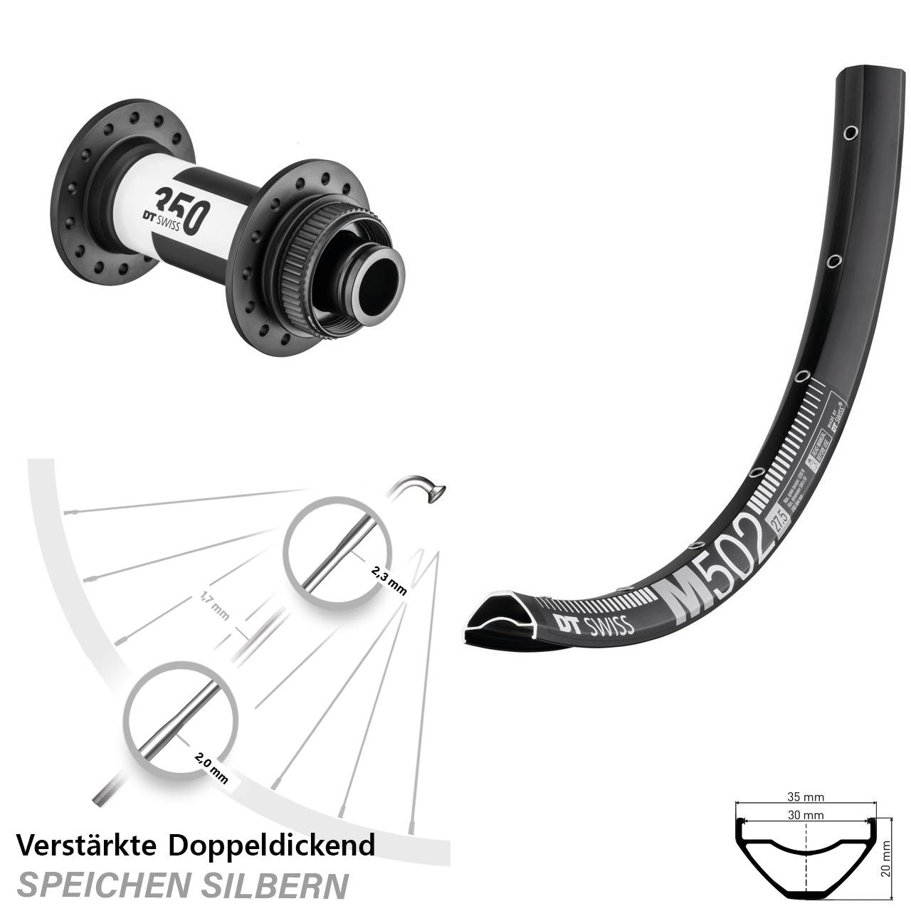 29 Zoll DT Swiss M502-350 Centerlock Vorderrad 15x110 Boost
