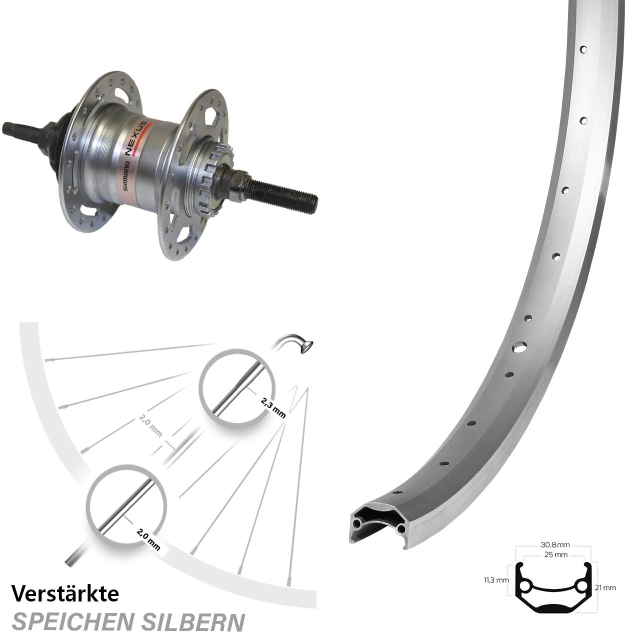 24 Zoll Ryde Andra 40 Hinterrad Shimano Nexus 3 Gang für Rollenbremse