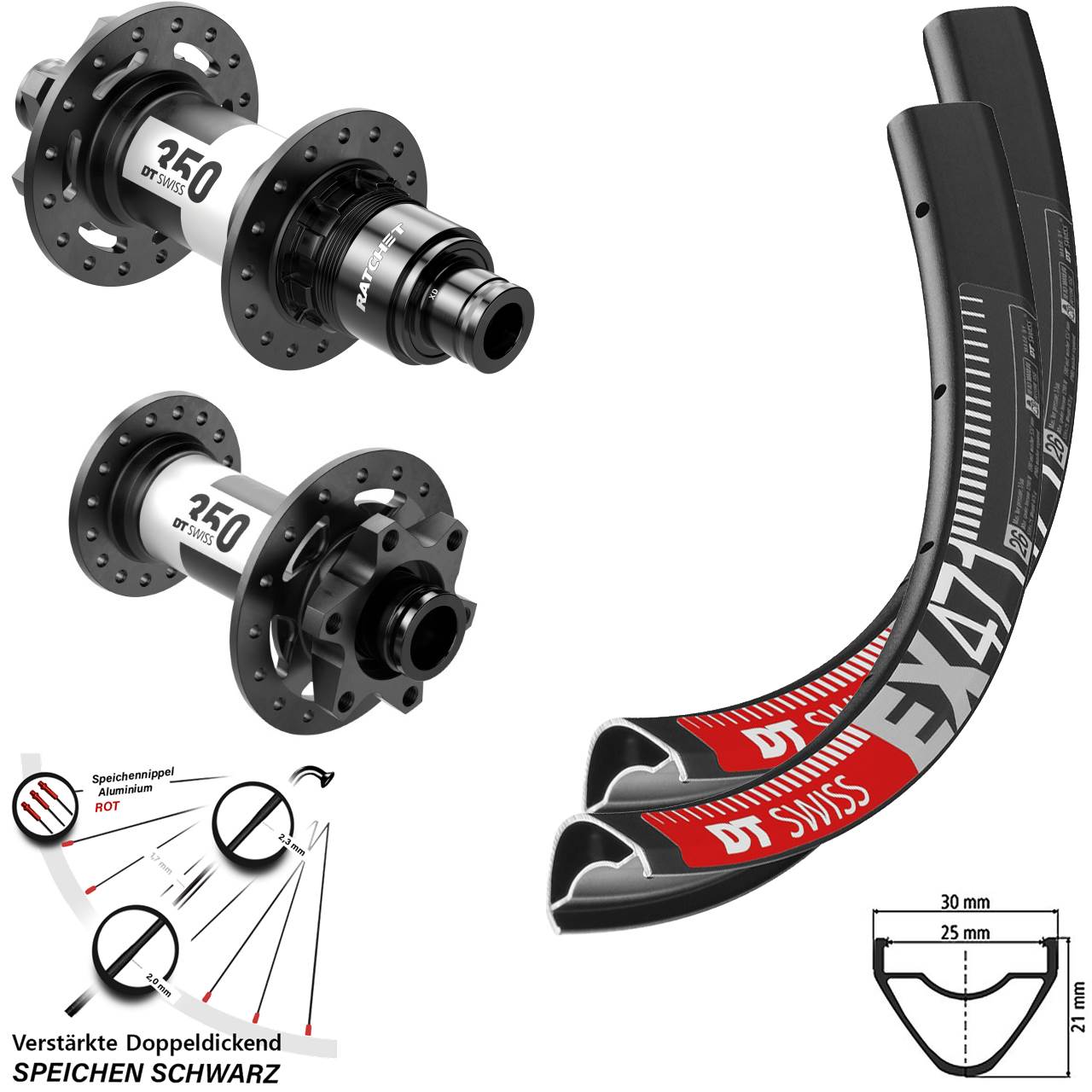 DT Swiss EX 471-350 29 Zoll Laufrad-Satz 15x110 12x148 Boost 6-Loch XD 11-12 fach