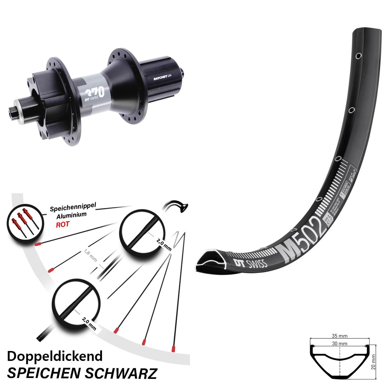 DT Swiss M502 370 27,5 Zoll Disc Laufrad QR Boost 8-11 fach