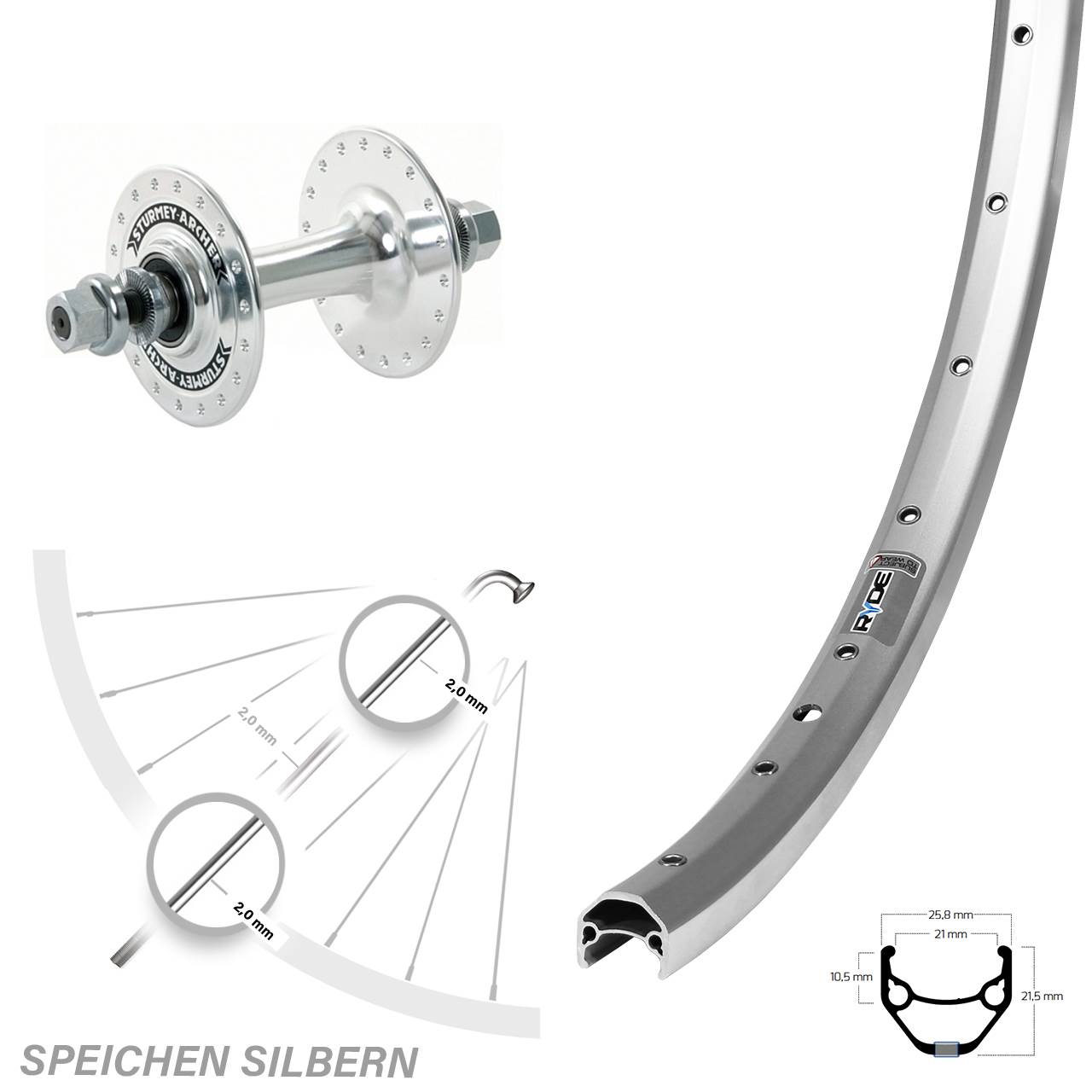 Ryde ZAC 421 Sturmey Archer HBT30 26 Zoll Laufrad Vollachse