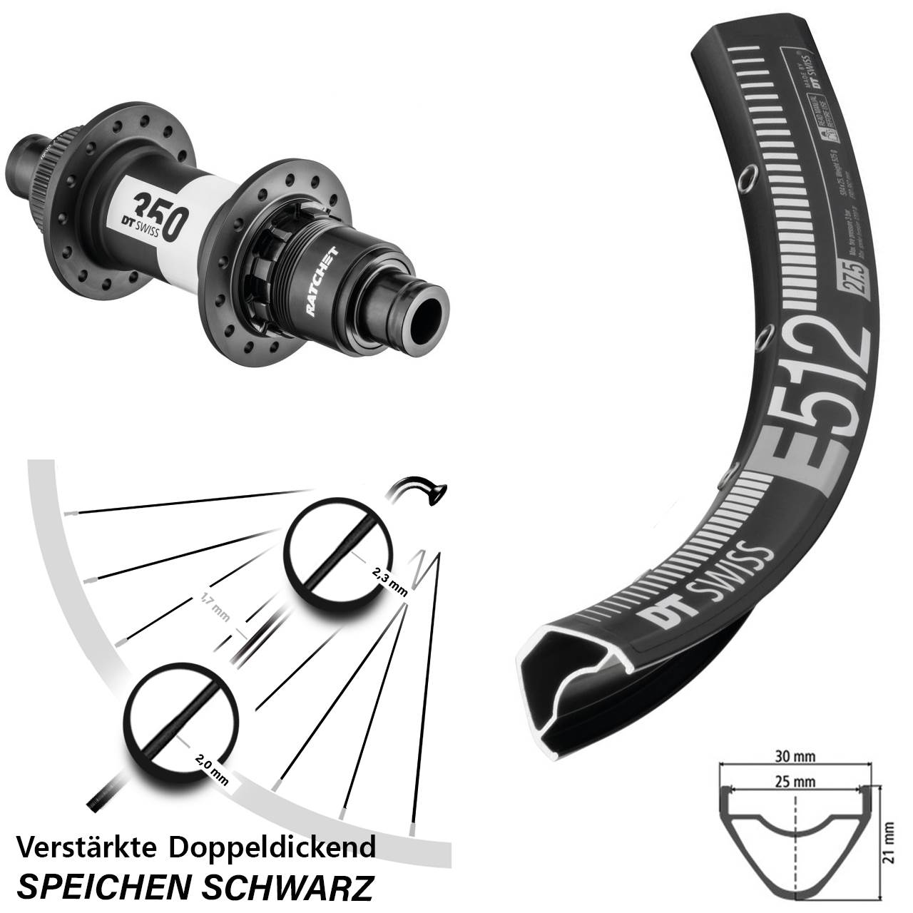 DT Swiss E512-350 CL SRAM XD 29 Zoll Hinterrad 12x142 11-12 fach