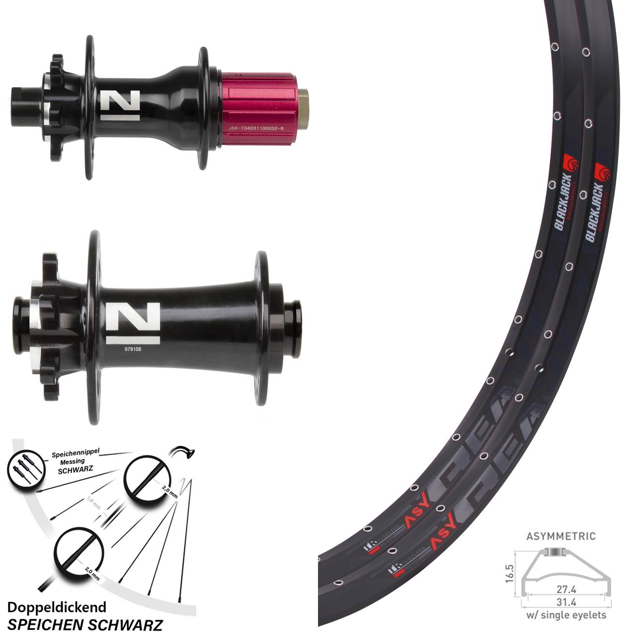 27,5 Zoll Laufradsatz Rodi Ready 27 Steckachse Novatec Superlight schwarz 8-12 fach