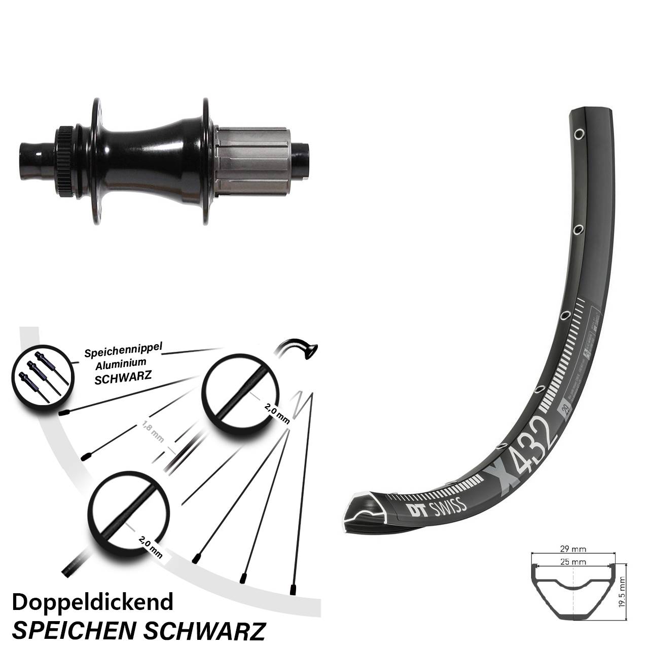 Centerlock Hinterrad 12x142 29 Zoll DT Swiss X432 Formula CL-142S 8-11 fach
