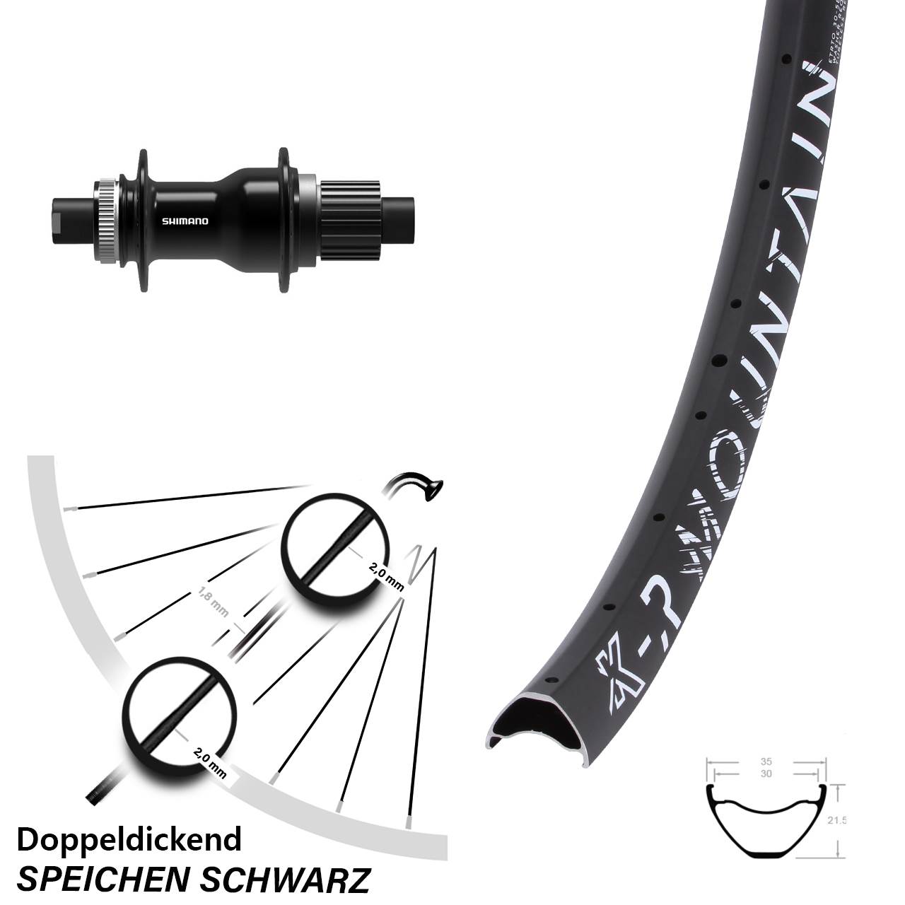 KX-R Mountain Shimano FH-TC500-B 29 Zoll Centerlock Hinterrad 12x148 Micro Spline