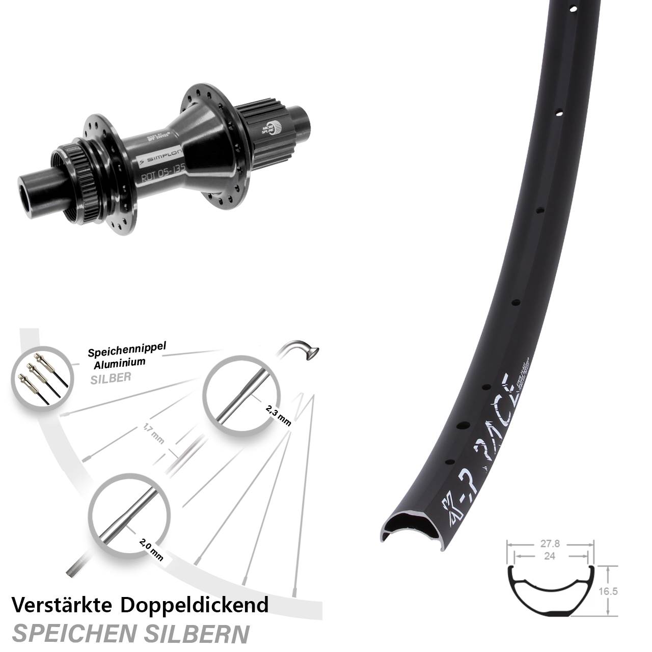 28 Zoll KX-R Race DT Swiss 370 Hybrid Centerlock Hinterrad 12x142 Shimano Micro Spline