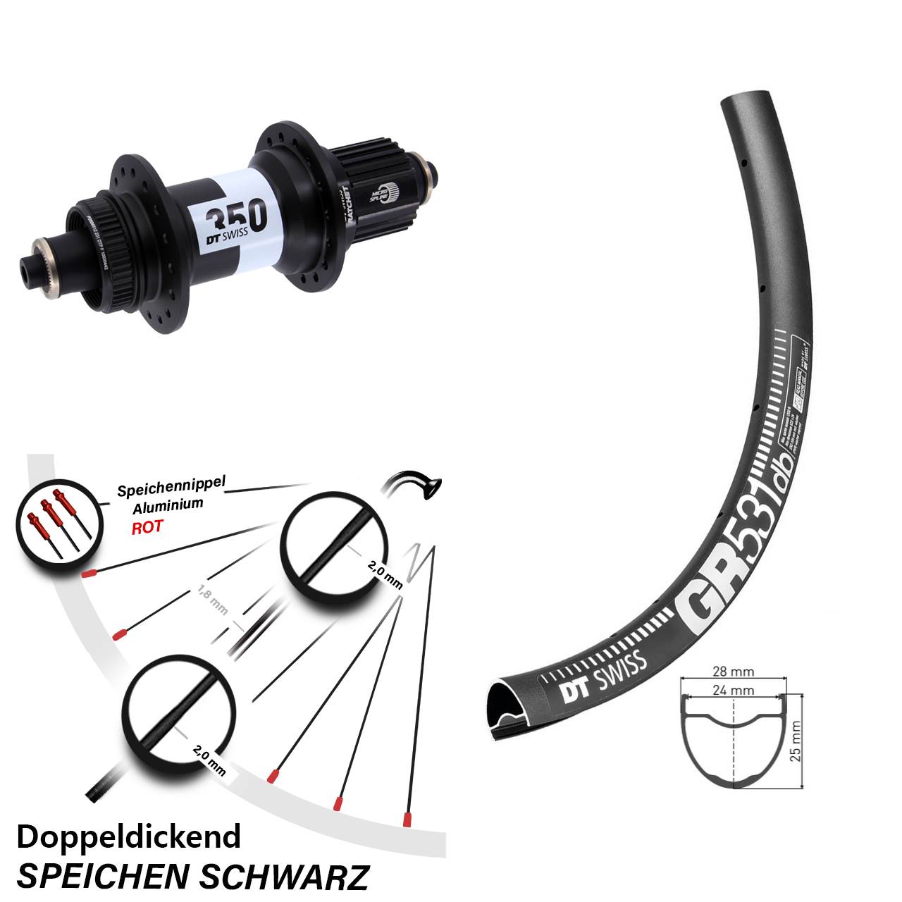 650B DT Swiss GR531-350 Disc Laufrad QR Micro Spline