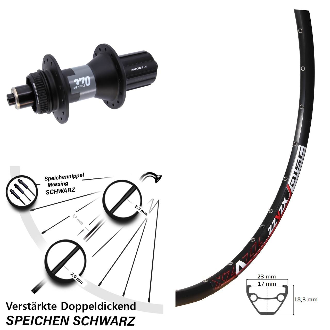 26 Zoll Mach1 DT Swiss 370 Centerlock Hinterrad für Schnellspanner 8-12 fach