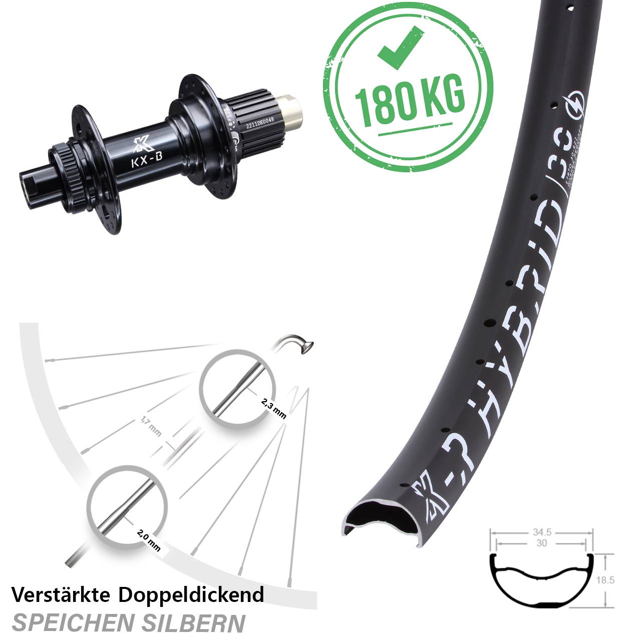 Disc Hinterrad 29 Zoll KX-B-R Hybrid 30 Shimano Micro Spline 12x148 Boost