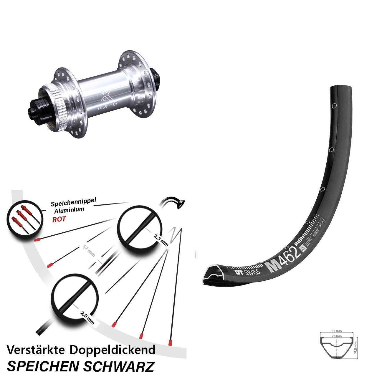 Disc Laufrad 650B DT Swiss M462 KX-G für Schnellspanner