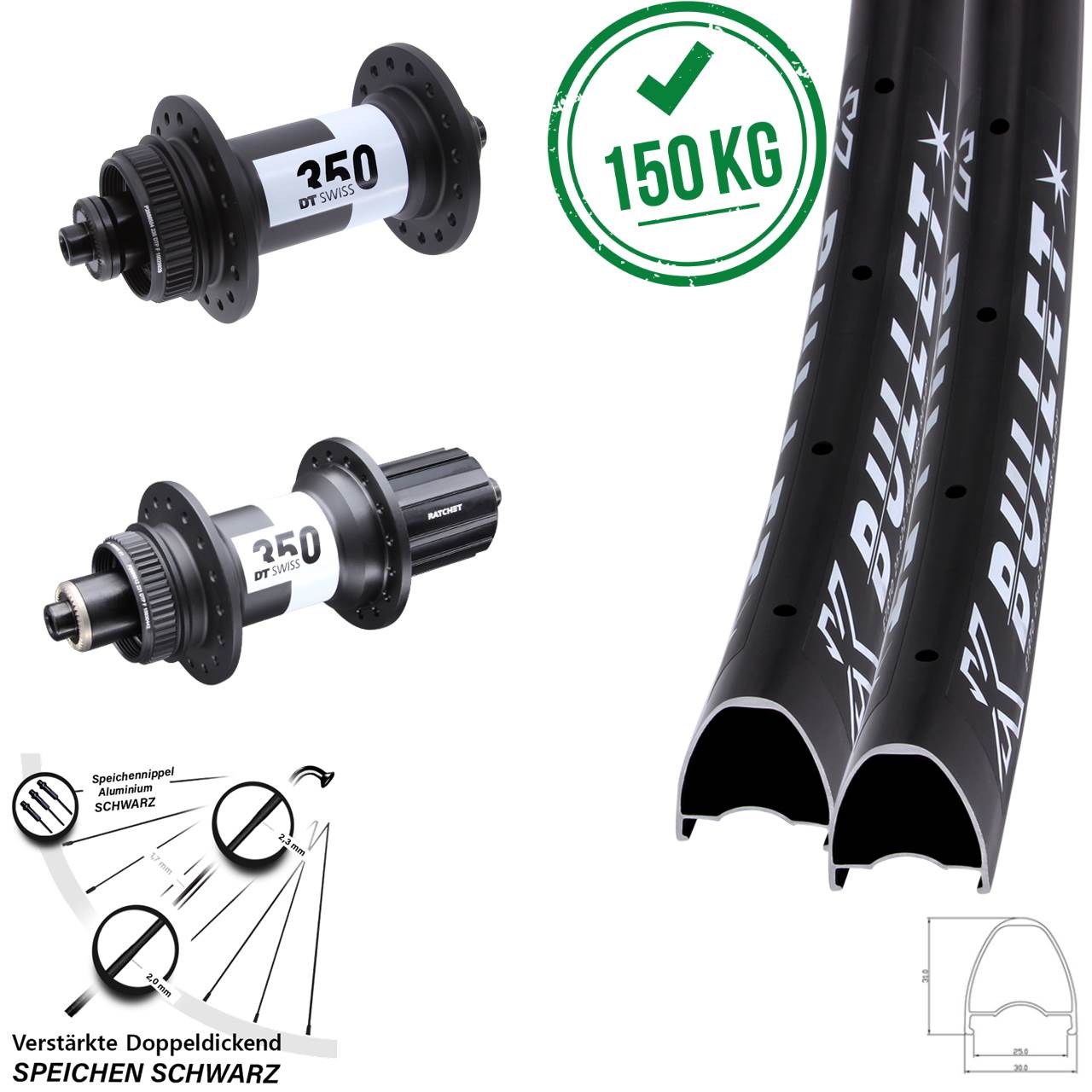 28 Zoll KX Bullet-350 DT Swiss 350 Road Disc Laufradsatz QR 11-12 fach