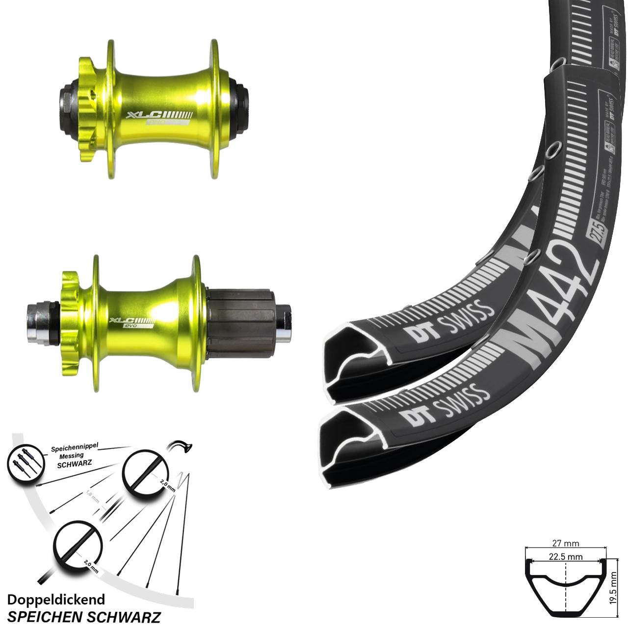 29 Zoll DT Swiss M 442 Laufradsatz Steckachse 100x142 mm Formula grün-eloxiert