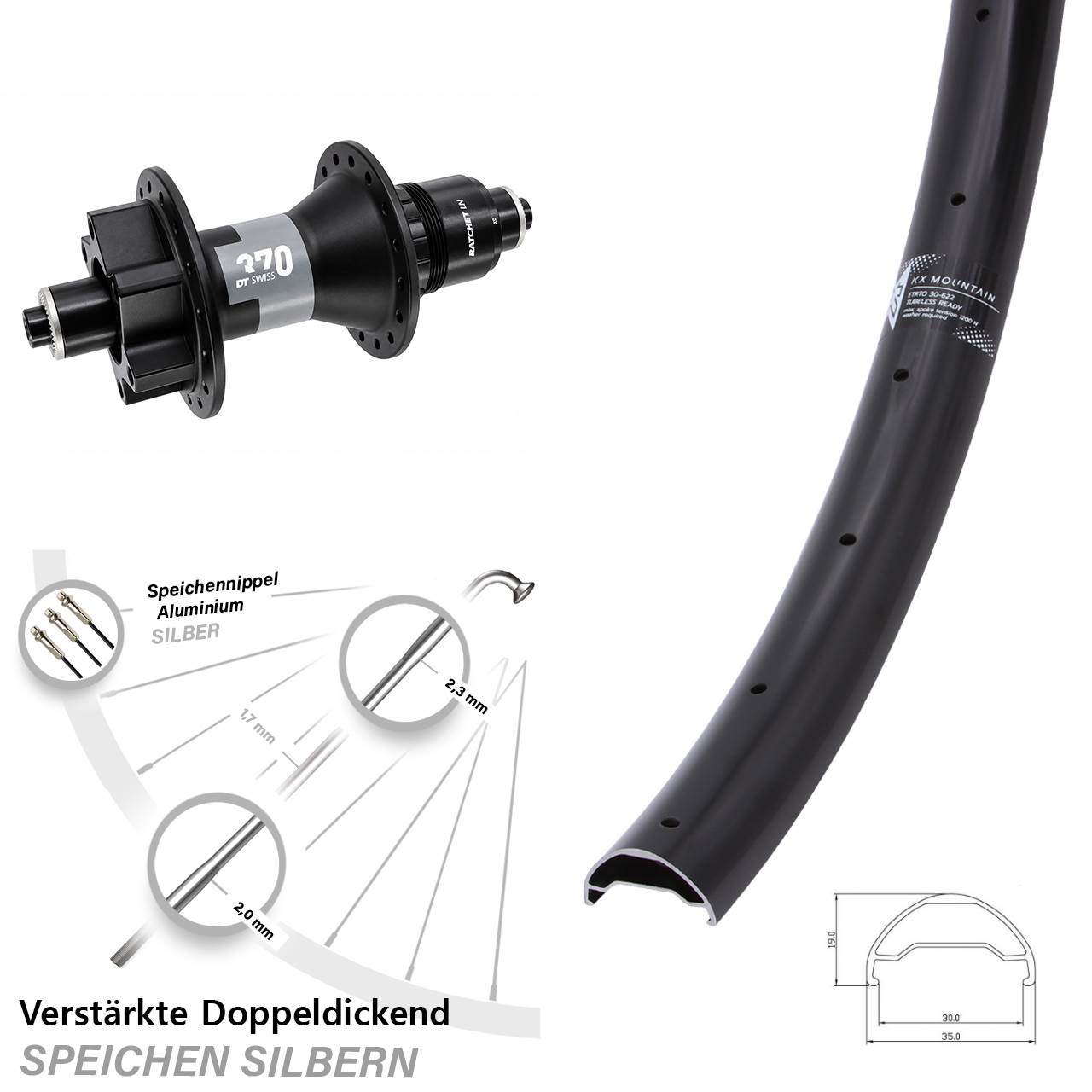 Hinterrad 6-Loch QR 29 Zoll KX Mountain DT Swiss 370 SRAM XD