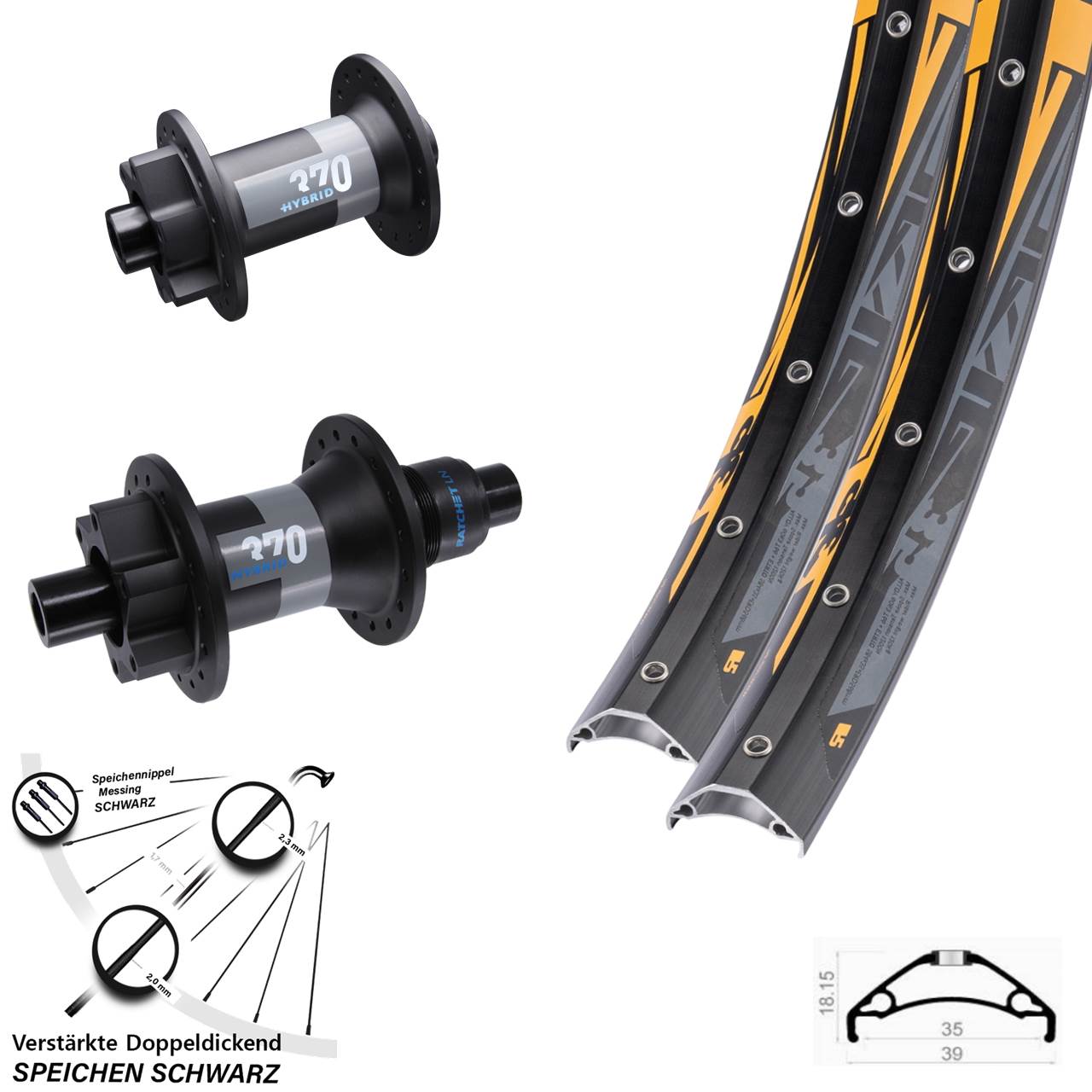 Rodi TRYP 35 DT Swiss 370 Hybrid 27,5 Zoll Laufradsatz 6-Loch 15x110 12x148 XD 11-12fach