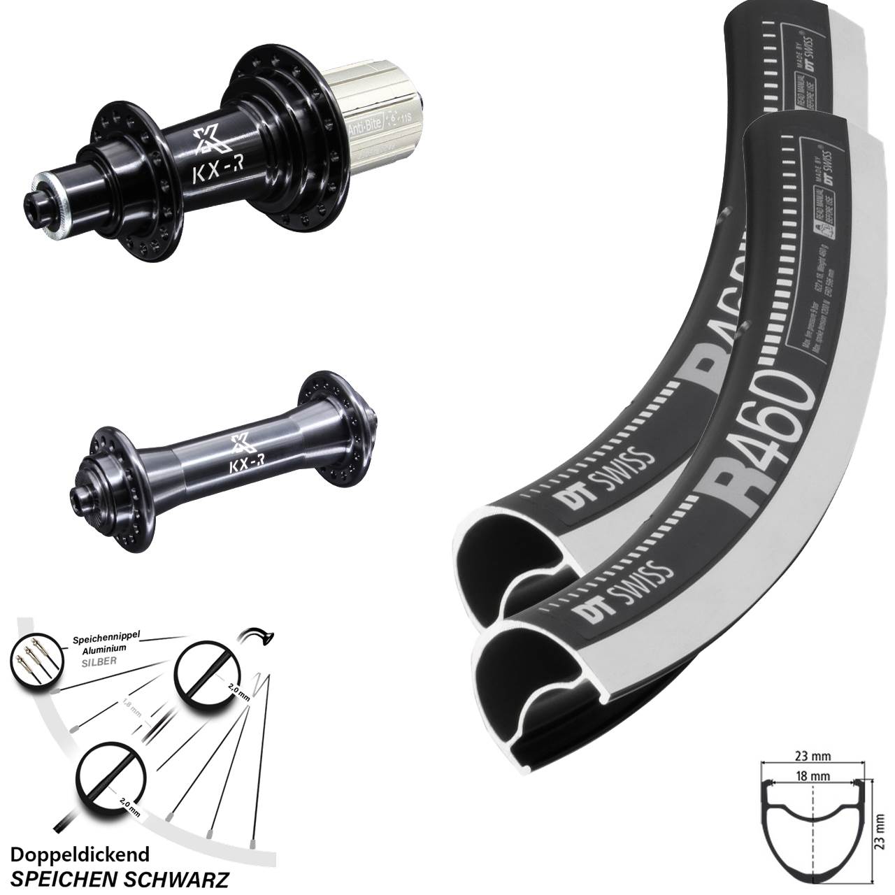 28 Zoll Laufradsatz KX-R schwarz Rennrad DT Swiss R 460 Felgenbremse Schnellspanner