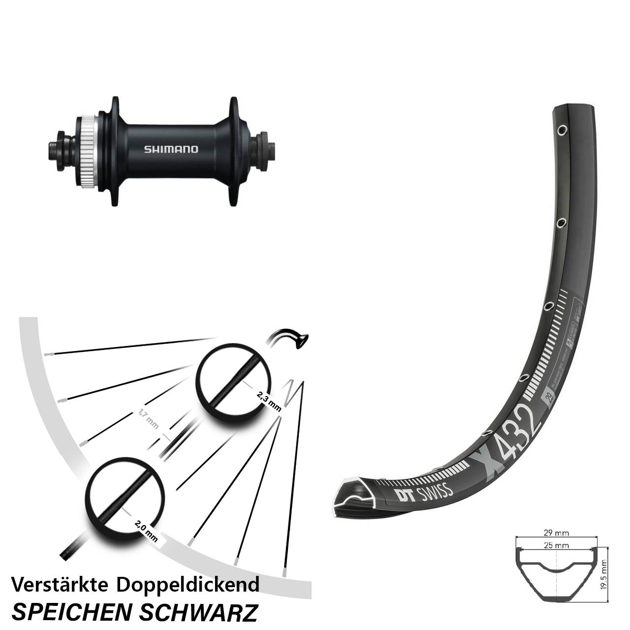 DT Swiss X 432 Shimano HB-M4050 29 Zoll Vorderrad Centerlock für Schnellspanner
