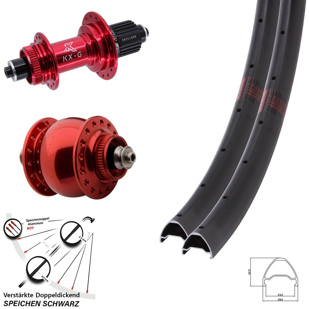 26 Zoll KX-G Clue rot SON 28 Centerlock Laufradsatz QR Shimano Micro Spline