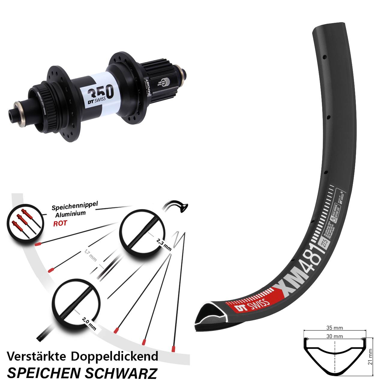 Disc Hinterrad 27,5 Zoll DT Swiss XM 481 350 Micro Spline für Schnellspanner