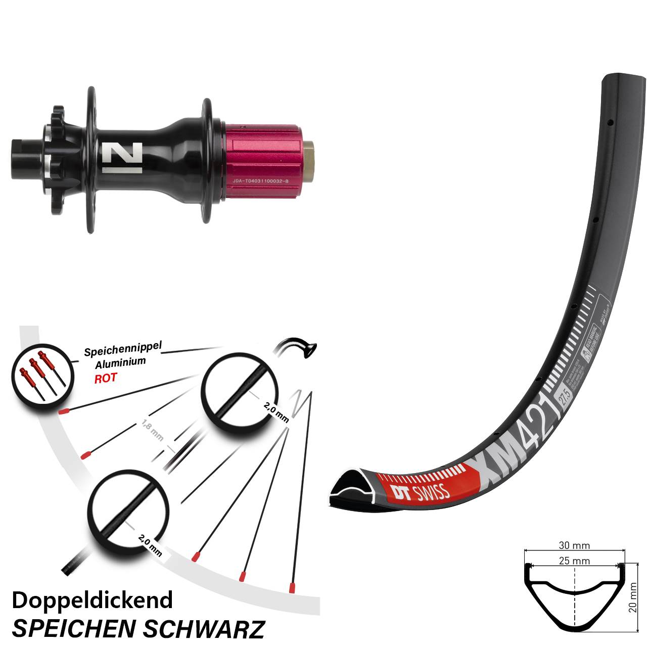 650B DT Swiss XM421 Novatec Superlight 6-Loch Hinterrad 12x142 8-12 fach