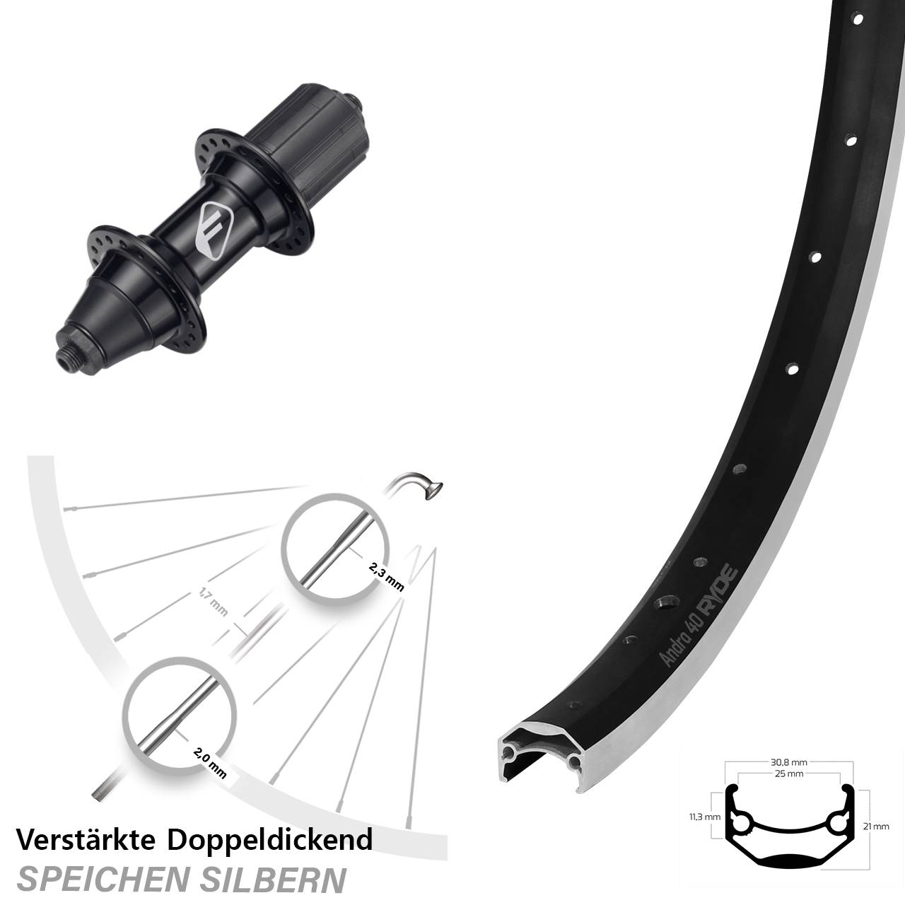 Ryde Andra 40 Formula FM-32 28 Zoll Hinterrad für Schnellspanner 7 fach HG