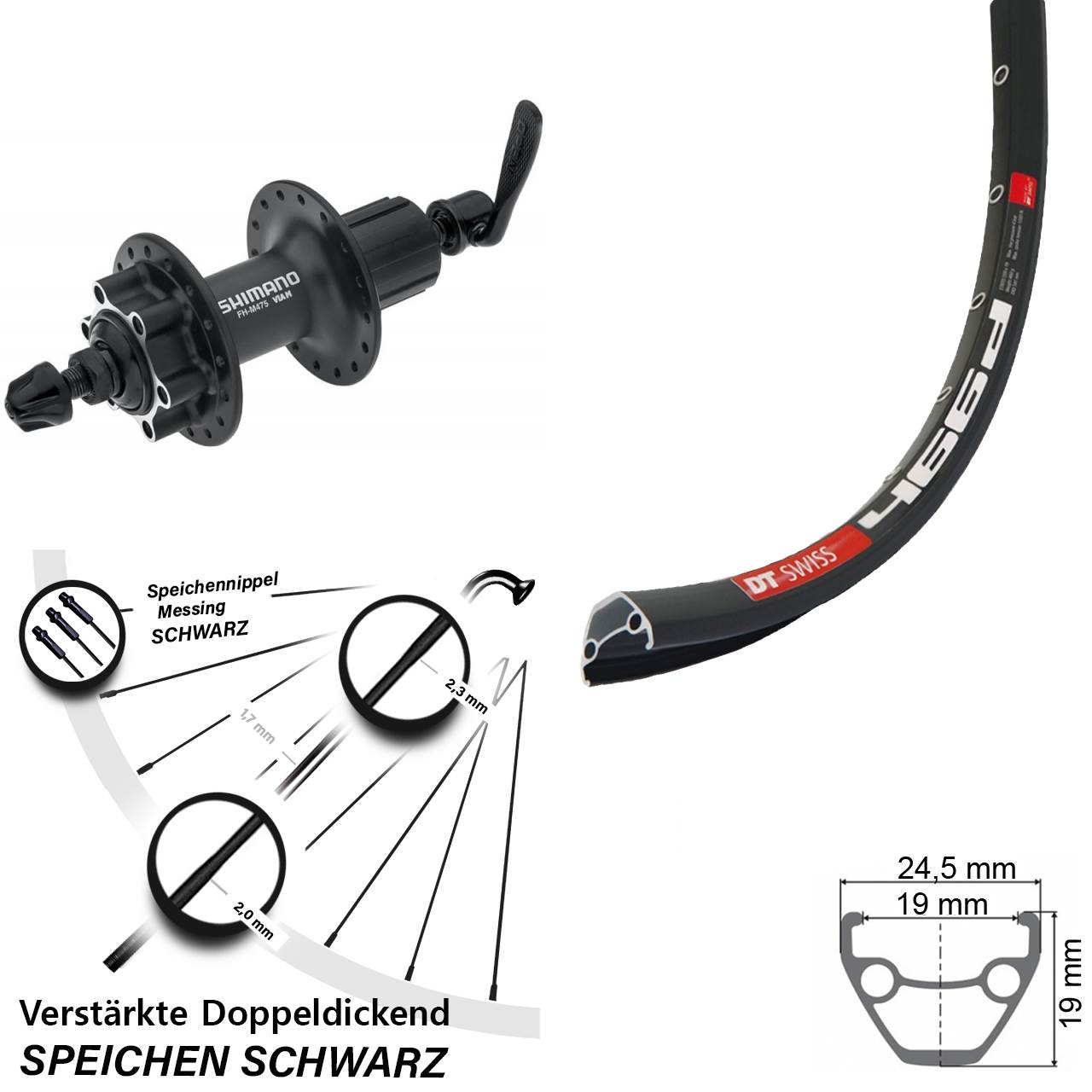 28 Zoll DT Swiss 466 Shimano Alivio 6-Loch Hinterrad QR 8-11 fach HG