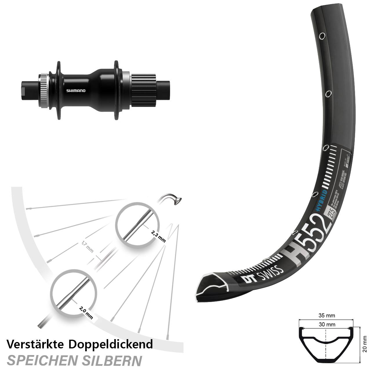 DT Swiss H 552 Shimano FH-TC500-B Boost 29 Zoll Hinterrad Centerlock 12x148 Micro Spline