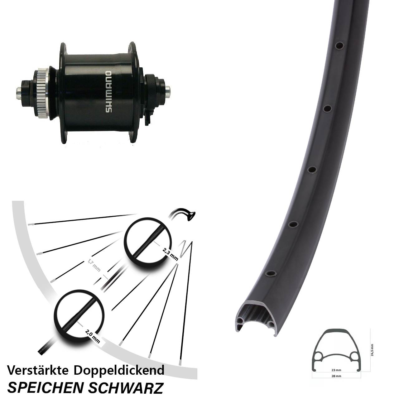 Disc Vorderrad mit Nabendynamo QR 28 Zoll Ambrosio Sport Shimano DH-UR700-3D