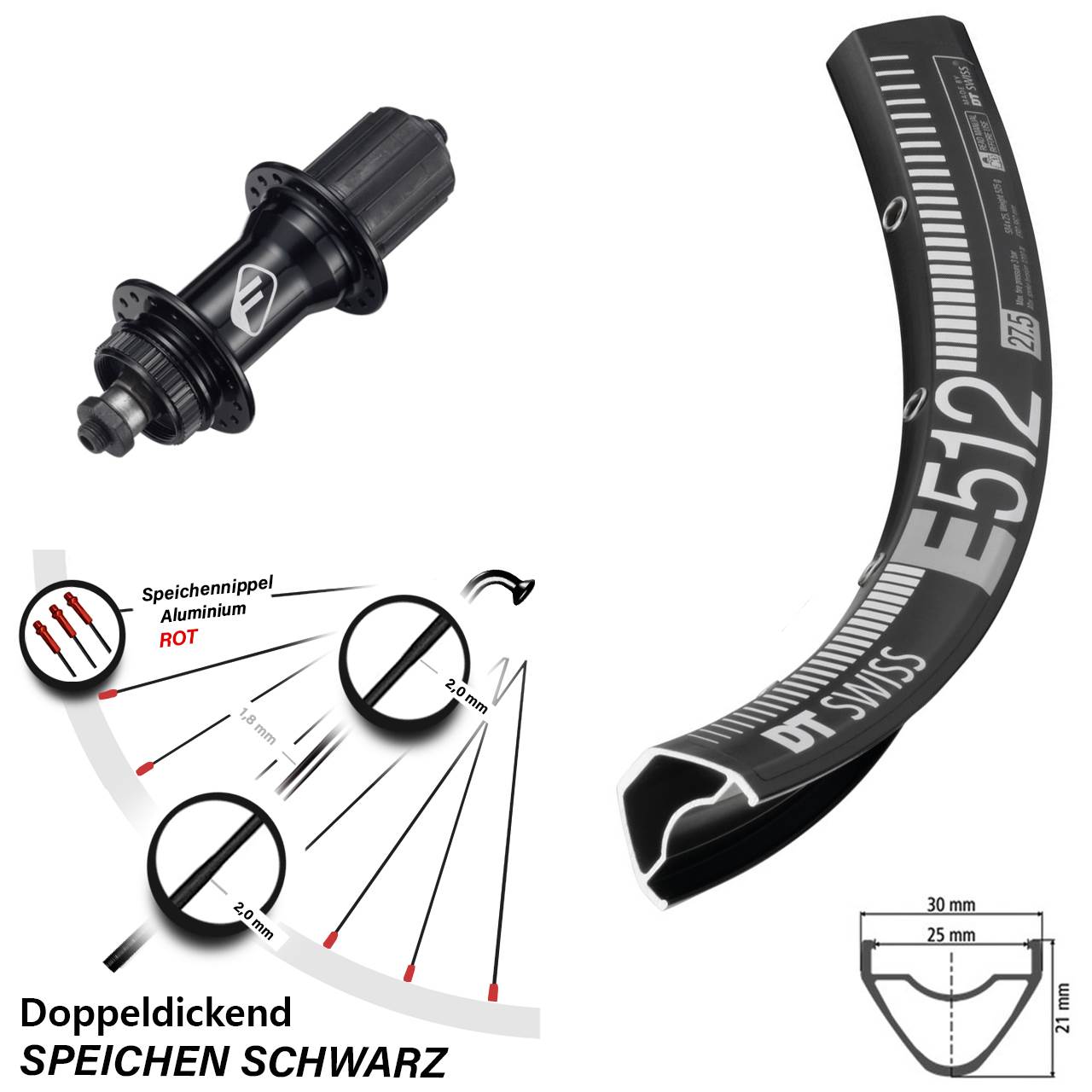 Hinterrad Centerlock für Schnellspanner 29 Zoll DT Swiss E 512 Formula CL-52 8-11 fach HG