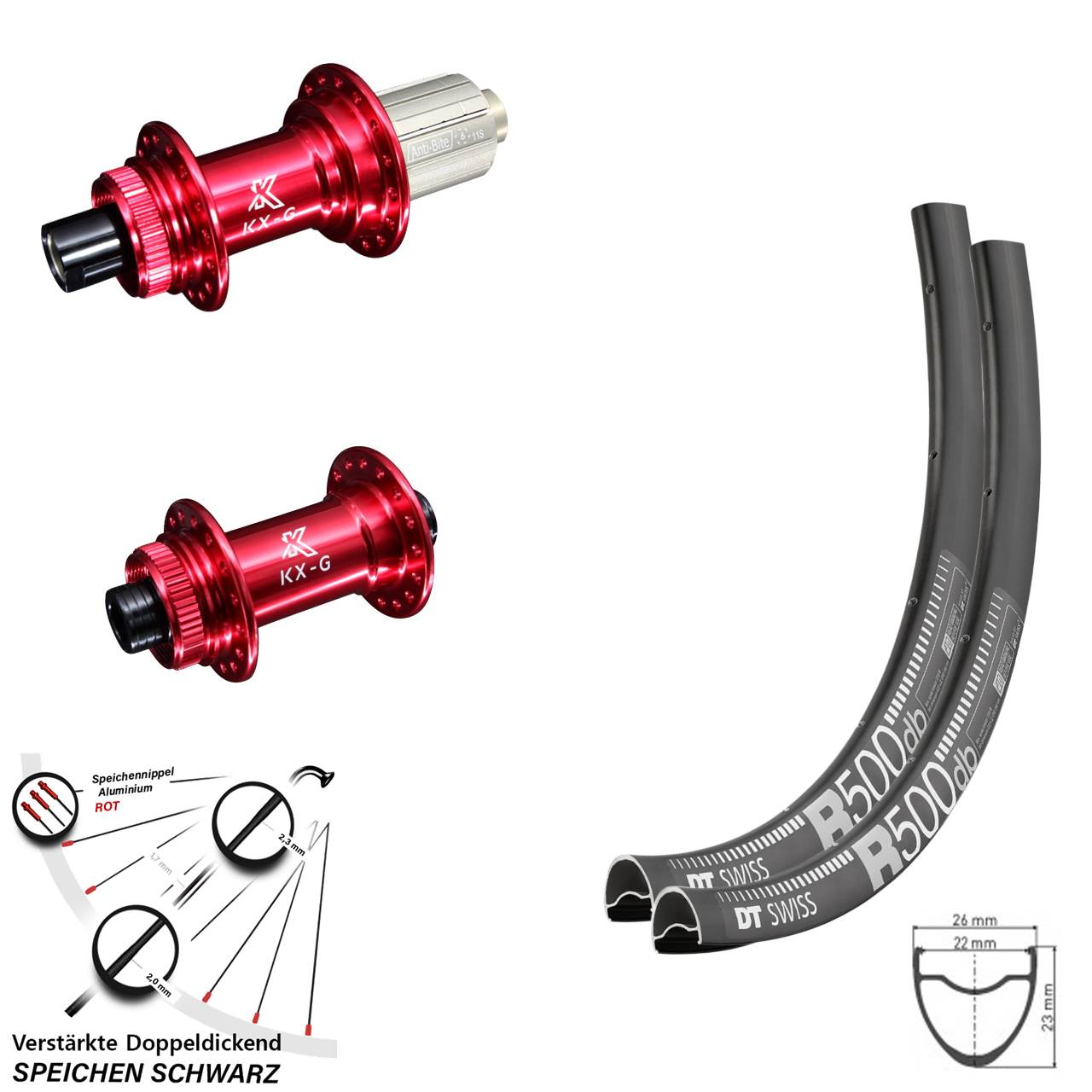 Disc Laufradsatz 29 Zoll DT Swiss R 500 KX-G rot 8-12 fach 15x100 12x142