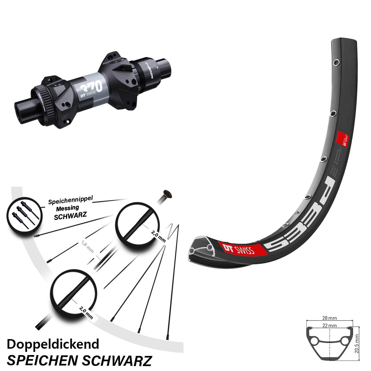 Hinterrad 29 Zoll 533d DT Swiss 370 Boost Straightpull Centerlock Sram XD